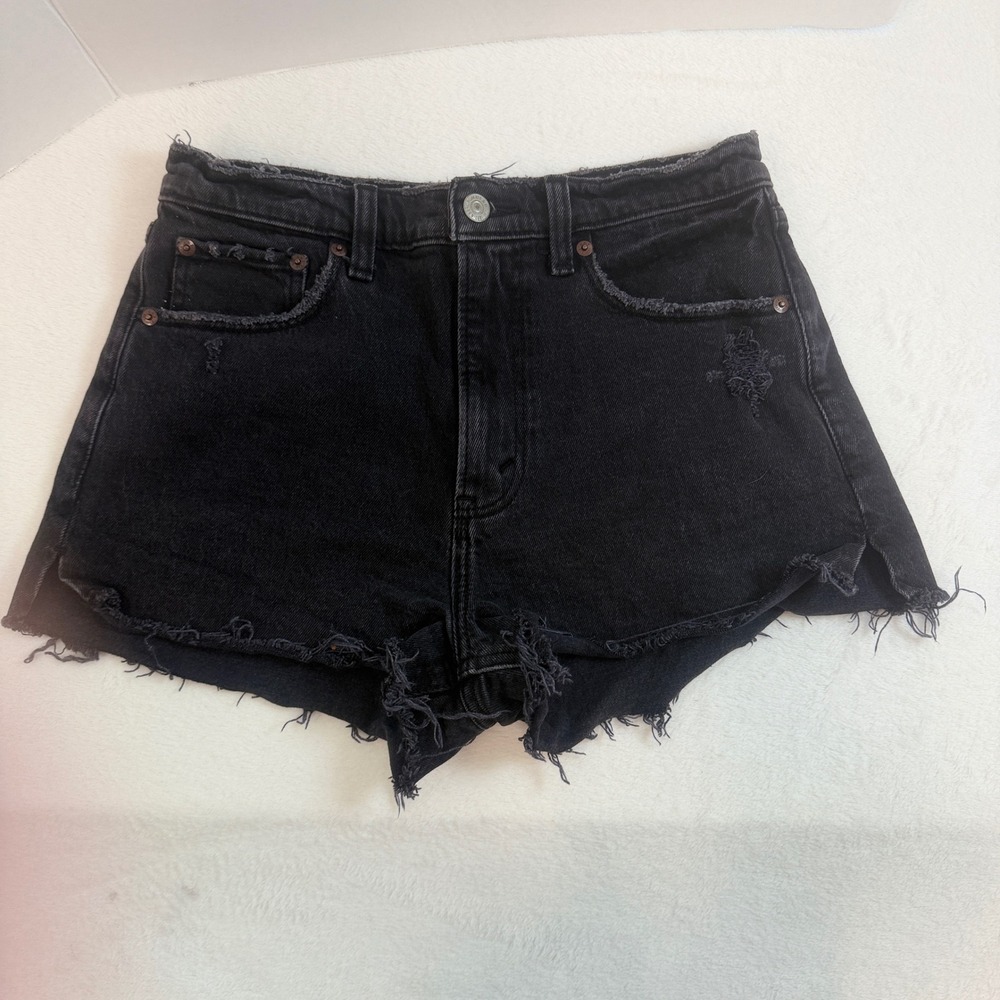 Abercrombie & Fitch Mom Short Women 4/27 Black Excellent High Rise Cutoff Jorts